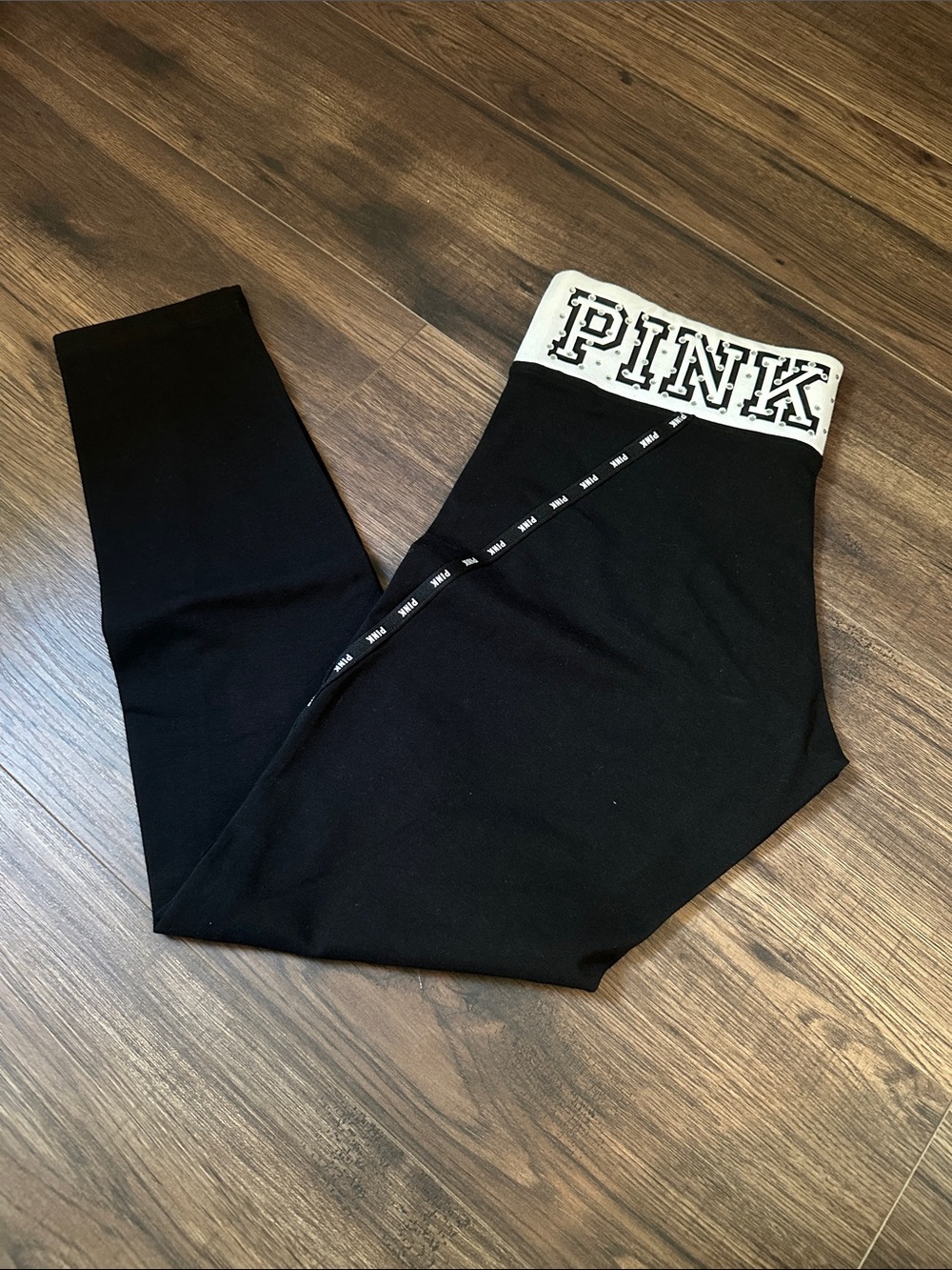PINK Victoria's Secret Black Kids Leggings with White Logo Waistband